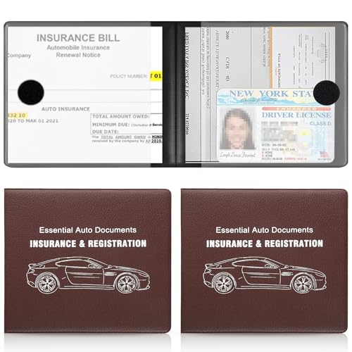 UYYE Car Registration and Insurance Card Holder, Vehicle Glove Box Car Organizer, Interior Car Accessories for Documents, Cards, License - 2 Pack - color: Lichee Brown