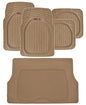 Motor Trend FlexTough Deep Dish Heavy Duty Rubber Floor Mats & Cargo Liner for Trunk All Weather (Beige) - Complete Coverage Set