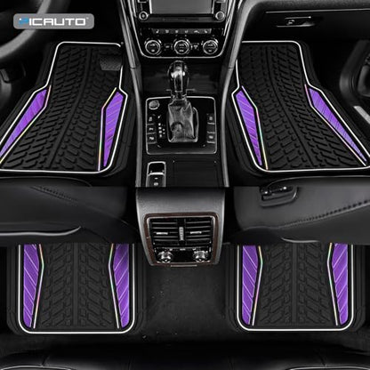 PIC AUTO Car Floor Mats, Purple Aluminum-Molded with Full-Circle Iridescent Inlay Strip Car Mats, Universal-Fit Rubber Mats for Cars, Trucks & SUVs, All-Weather, Non-Slip, Easy-to-Clean Interior Mats - color: Purple