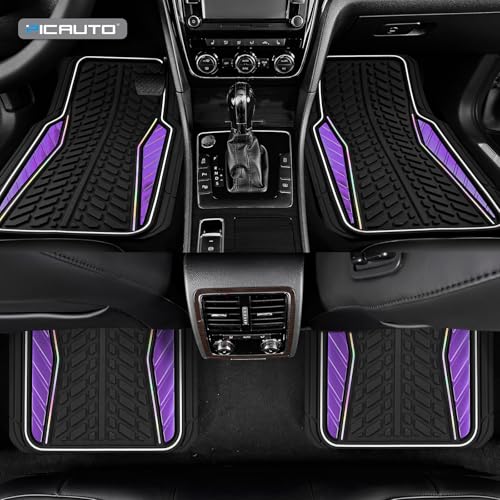 PIC AUTO Car Floor Mats, Purple Aluminum-Molded with Full-Circle Iridescent Inlay Strip Car Mats, Universal-Fit Rubber Mats for Cars, Trucks & SUVs, All-Weather, Non-Slip, Easy-to-Clean Interior Mats - color: Purple