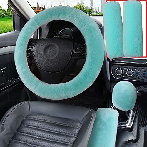 Pinbola 5pcs in 1 Set Faux Wool Steering Wheel Cover Soft Fluffy Handbrake Cover & Gear Shift Cover & 2pcs Seat Belt Shoulder Pads Warm Universal Fit for 15 Inch (Mint Green) - color: Mint Green
