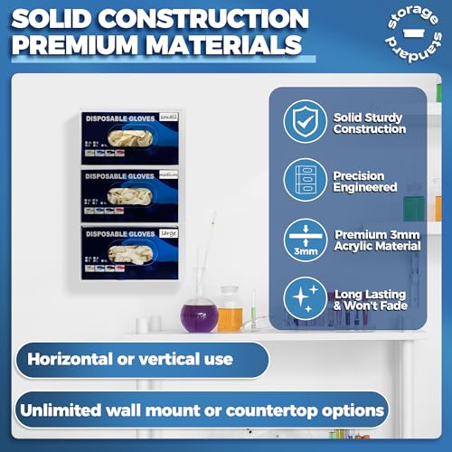 Storage Standard Triple Glove Box Holder Wall Mount Glove Dispenser - Disposable Glove Holder Wall Mount Glove Station for Medical Gloves, Multipurpose Kitchen Gloves Holder - 16.5 x 10 x 3.5 Inches