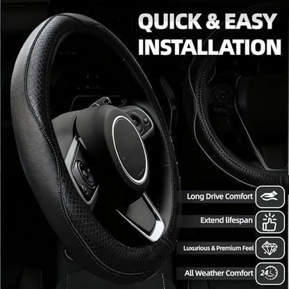 NBTEPEM 6 PCS Car Steering Wheel Cover Set, Microfiber Leather Steering Wheel Covers Universal 14.5-15 inch, Center Console Cover, Seat Belt Cushion, Cup Holder Coaster, Car Accessories Set Black - color: Black, size: Steering Wheel Cover Set