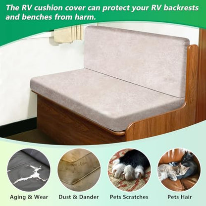 molasofa Leather Like RV Dinette Cushion Covers, RV Booth Seat Cover Stretchable Camper Cushion Couch Covers Washable Slipcovers for Camper Car Bench (1 Backrest Cover & 1 Bench Cover, Beige) - color: Beige02, size: 1 Bench Cover & 1 Backrest Cover
