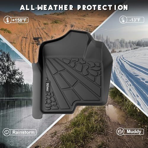 KARPAL Floor Mats for 2007-2013 Chevy Silverado & GMC Sierra 1500 Crew Cab / 2007-2014 2500/3500 HD(Footwell Coverage), All-Weather TPE Custom Fit Floor Liners Car Accessories - style: 2007-2013 | For Chevy Silverado Crew Cab| 1st & 2nd Row