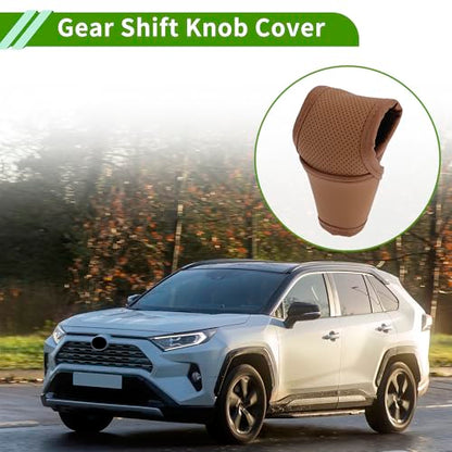 Universal Gear Shift Knob Cover Stick Shifting Handle Protector Automotive Manual Leather 1 Pc Anti-Slip Brown