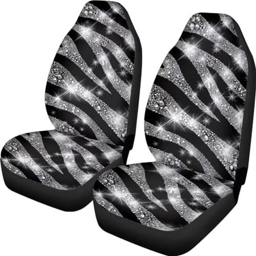 Silver-Grey Zebra Print Car Front Seat Covers, Thin Breathable Easy to Install Automotive Bucket Seat Covers Fits Most Cars SUV Trucks, 2 Piece - color: Silver-grey Zebra