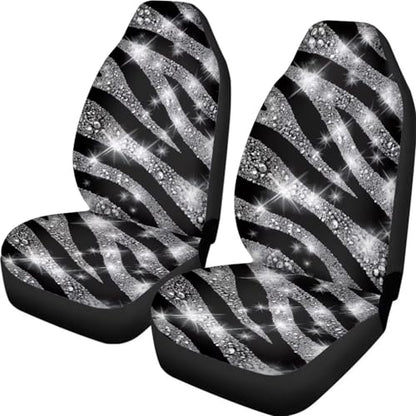 Silver-Grey Zebra Print Car Front Seat Covers, Thin Breathable Easy to Install Automotive Bucket Seat Covers Fits Most Cars SUV Trucks, 2 Piece - color: Silver-grey Zebra