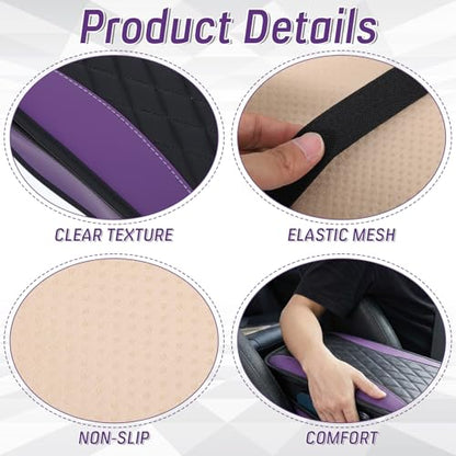 Car Console Covers, Purple Cars Arm Rest Cover Accessories for Women Universal PU Leather Car Armrest Cushion with 2 Storage Pocket for Cars Seats Organizer