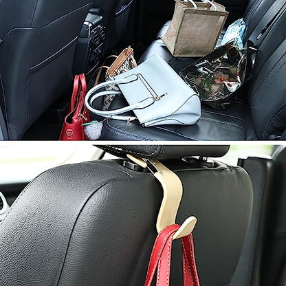4-Pack 360° Rotating Car Headrest Hooks Vehicle Storage Organizer for Purses Handbags Groceries Coats – Holds 55lbs Simple Design with Clip Beige - color: Beige
