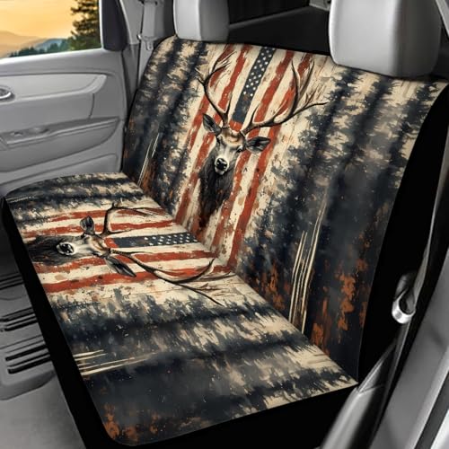 AFPANQZ Universal Car Back Seat Covers - American Flag Deer Design, 2 Pack, Rear Seat Protection Cushion Covers - color: American Flag Deer