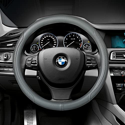 Microfiber Leather Steering Wheel Cover, Classic Embossing, Anti-Slip, Breathable, 15 Inch, Gray - color: Gray