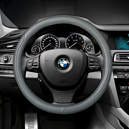 Microfiber Leather Steering Wheel Cover, Classic Embossing, Anti-Slip, Breathable, 15 Inch, Gray - color: Gray