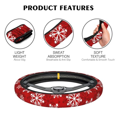 Christmas Snowflakes Steering Wheel Covers Universal 15 Inch Car Wheel Cover,Anti-Slip Breathable Car Accessories Protector Fit for Trucks,Sedans,SUVs,Vans