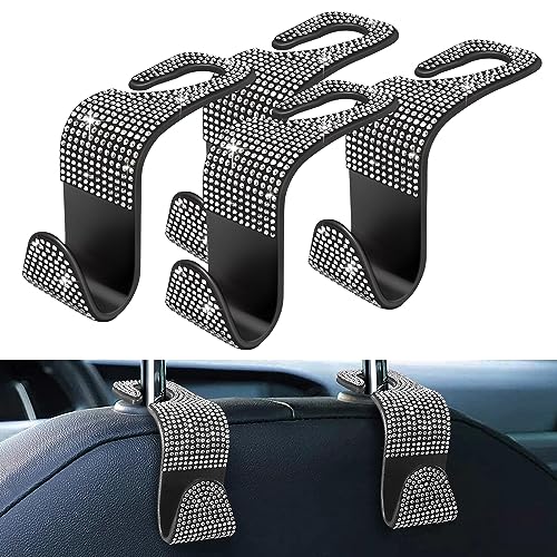 4 Pack Blink Diamond Car Seat Headrest Hooks Crystal Rhinestone Car Purse Holder Universal Interior Accessories for Handbags, Water Bottles, Coats, Umbrellas, White - color: White