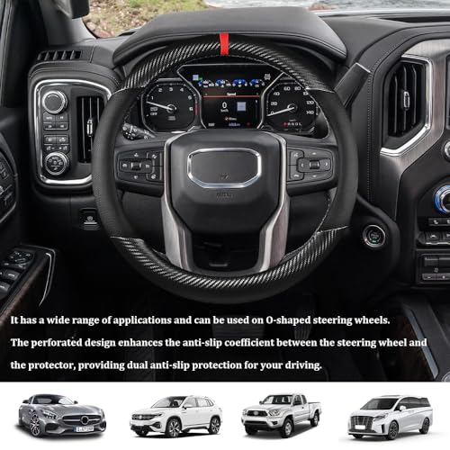 Car Steering Wheel Cover, Steering Wheel Accessories, 15 Inch Microfiber Leather Carbon Fiber Soft Anti-Slip Breathable, Car Accessories Elastic Non-Slip Cover for Most Vehicles (Black) - color: Black