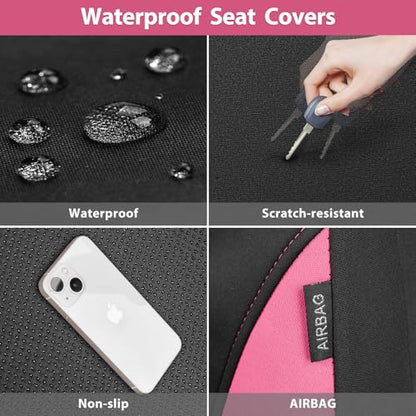 CAR PASS Waterproof Car Seat Covers Front Seats Only with 5mm Composite EVA, Neoprene Car Seat Cover Separate Headrest Cover, Quick Setup Universal Fit for Car SUV Trucks,Airbag Compatible Black Pink - color: Pink Black Front