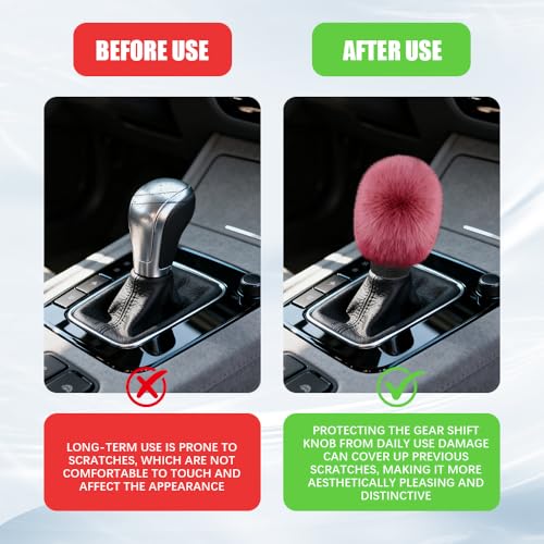 2PCS Plush Car Gear Shift Knob Cover & Handbrake Cover, Shift Knob Protector, Soft Fluffy Gear Handbrake Protective Sleeves, Shifter Lever Brake Handle Warm Plush Set for Cars (Wine Red) - color: Wine Red