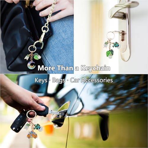 YOUNGGRACE Succulent Shaped Keychain 3-Pack for Women, Decorative Plant Keychain Set with Plant, Car and Moon Charms, Stylish Accessories for Bags or Car Keys, Unique Gift Idea for Plant Lovers
