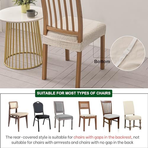 CRFATOP Waterproof Dining Room Chairs Seat Covers Set of 4 with Stretch Bench Slipcover Jacquard Kitchen Chair Slipcover Washable Seat Cushion Slipcover for Hotel Banquet Wedding Party, Beige - color: 03 Jacquard Beige