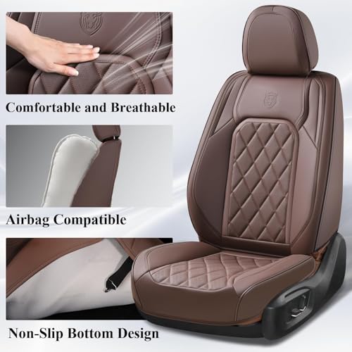Coverado Car Seat Covers Full Set, Luxury Faux Leather Waterproof Seat Cover, Front and Back Car Seat Protector, Universal 5 Seat Leather Seat Cushion, Carseat Cover Fit Most Cars, Coffee - color: A-Coffee, size: Full Set