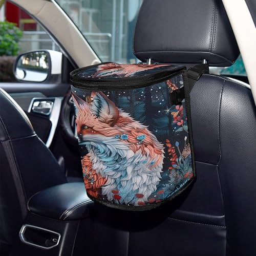 MNSRUU Car Trash Can with Lid, Beautiful Fox Car Trash Bag Hanging Organizers and Storage for Front Back Seat, Leak-Proof Trash Bin - color: Fox I9752