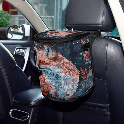 MNSRUU Car Trash Can with Lid, Beautiful Fox Car Trash Bag Hanging Organizers and Storage for Front Back Seat, Leak-Proof Trash Bin - color: Fox I9752