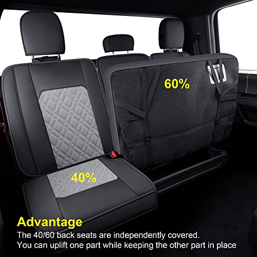 LUCKYMAN CLUB F150 Full-Set Seat Covers J03-Q3 with Waterproof Faux Leather, Fit 2015-2026 Ford F150 and 2017-2026 F250 F350 F450 (Full Set, Black-Gray) - color: Black&Gray, size: Full Set