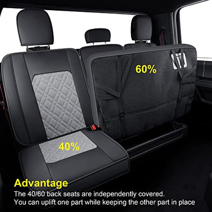 LUCKYMAN CLUB F150 Full-Set Seat Covers J03-Q3 with Waterproof Faux Leather, Fit 2015-2026 Ford F150 and 2017-2026 F250 F350 F450 (Full Set, Black-Gray) - color: Black&Gray, size: Full Set
