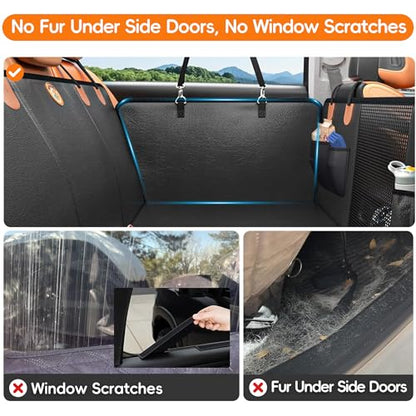 2-In-1 Heavy-Duty Hard Bottom Dog Hammock for Car, 100% Waterproof PU Leather Backseat Cover, Zipper Side Flaps, Non-Slip Extender for Large/Elderly Dogs & Multi-Dog Families,Fits Sedan/SUV/Med.Truck