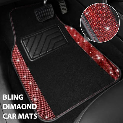 CAR PASS Bling Diamond Car Floor Mats, Shining Rhinestone Carpet Sparkly Glitter Crystal with Anti-Slip PVC Heel Pad Waterproof Universal Fit Automotive SUV,Sedan,Van,Cute Girl Women,4pcs Black Red - color: Red Diamond