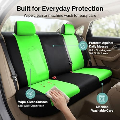 FH Group Pair Set Flat Cloth Car Seat Covers- Universal Fit for Trucks, SUVs, and Vans (Green/Black) FB050102 - color: Green
