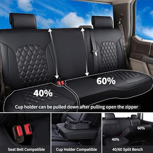 Huidasource Silverado Seat Covers Front & Rear Fit for Chevy Silverado GMC Sierra Pickup 1500 2014-2018, 2500HD 3500HD 2015-2019 Crew Double Extended Cab Leather Seat Cushion Cover (Full Set/Black) - color: Black, size: Full Set 2014-2018 (Curved Bench)