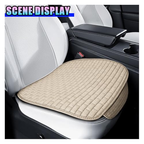 Car Front Seat Cover, Comfortable Linen Automotive Seat Pad with Storage Pocket, Anti-Slip Breathable Vehicle Seats Protection Mat, Universal Car Interior Seats Pad for SUV, Truck (Beige-S) - size: Beige-S