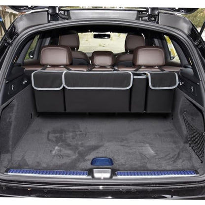 Osilly Car Trunk Organizer with Lid, Backseat Hanging Storage Bag with 4 Pockets & 3 Adjustable Straps, Waterproof PVC Collapsible Cargo Bag, Car Interior Accessories for Auto SUV MPV