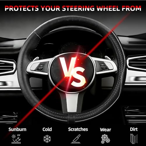 NBTEPEM Customized Auto Car Steering Wheel Cover for Toyota, Microfiber Leather Steering Wheel Covers with Anti-Slip Lining, Breathable, Safety, Soft, Sports Style (Black with Grey Line) - color: Black with Grey Line