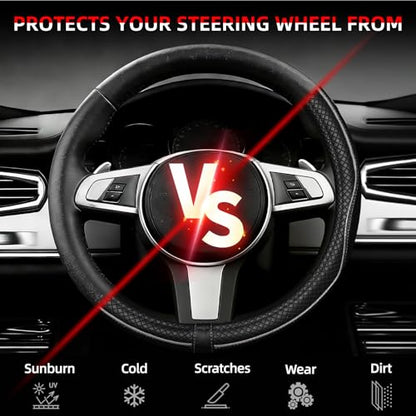 NBTEPEM Customized Auto Car Steering Wheel Cover for Toyota, Microfiber Leather Steering Wheel Covers with Anti-Slip Lining, Breathable, Safety, Soft, Sports Style (Black with Grey Line) - color: Black with Grey Line