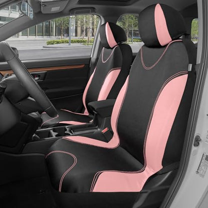 BDK UltraSleek Pink Seat Covers for Cars, Two-Tone Front with Matching Back Car Seat Cover, Made to Fit Most Auto Truck Van SUV, Interior Car Accessories, Full Set - color: Pink