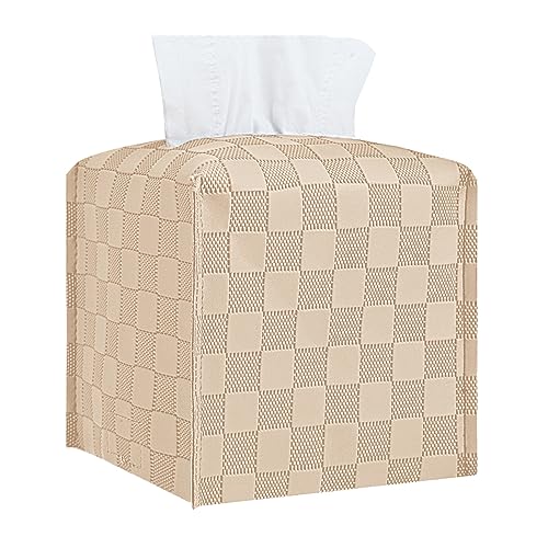 Tissue Box Cover, Square Tissue Box Holder, Leather Tissue Holders Decorative Organizer for Bathroom, Tabletop and Car, 5"X5"X5" (Beige) - color: Beige