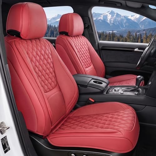 Car Seat Covers Full Set, Red Faux Leather Seat Protectors, Breathable with Lumbar Support, Wear-Resistant Universal Fit for Most Cars Trucks SUV