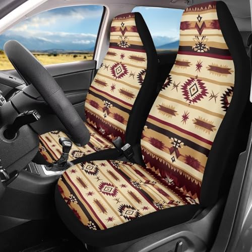 Dreaweet Aztec Seat Covers for Cars Brown Southwest Geometric Front Seat Cover Soft Comfort High Back Bucket Seat Covers Set of 2 Universal Fit for Most Cars SUV Trucks Sedan Easy to Install - color: Aztec Geometric