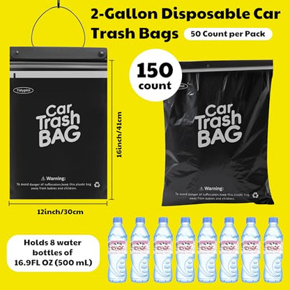 150 Bags Tidyphil Hanging Car Trash Bags Disposable, Leak-proof, Odor Seal. 2 Gallon Car Garbage Bags. Alternative to Car Trash Can, Easy Stick-On Car Garbage Can for Car,SUV,Truck, Vehicle, Stroller. - color: 150 Count(Black)