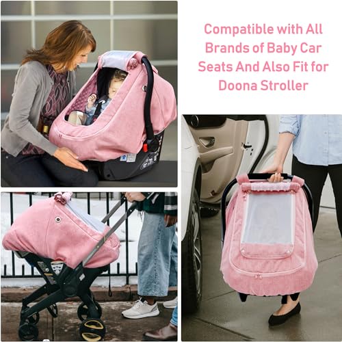 Waterproof Baby Car Seat Cover，YVMVDV Patented Pink Cold Weather Carseat Cover for Babies,Infant Car Seat Cover Canopy for Girls, Windproof Car Seat Canopy for Girls, Keeps Babies Warm and Cozy - color: Thick-Pink