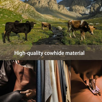 Black Genuine Leather Car Steering Wheel Cover Men Women,Cowhide Wheel Cover,Soft,Breathable,Anti-Slip,Luxury Steering Wheel Cover,Universal Standard Size 14.5-15 inch(M)