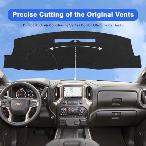 Dashboard Dash Cover Mat for Chevy Chevrolet Silverado 2014 2015 2016 2017 2018 Polyester Custom Fit Silverado Dash Cover Black Trim (Silverado 2014-2018, Black) - size: Chevy Silverado 2014-2018