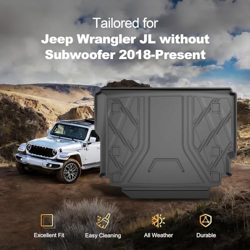 Upgraded Wrangler JL Trunk Mat | AOMSAZTO Cargo Liner for 2018-2026 Jeep Wrangler JL 4X4 Without OEM Subwoofer, All Weather Upgrade Cargo Mat Rubber for Wrangler JL-(Not for JK or 4XE) - style: 6) for Jeep Wrangler JL Without Subwoofer 2018-2026 Cargo Lin