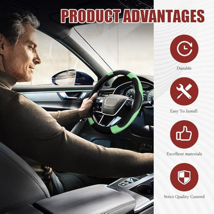 Car Steering Wheel Cover, Steering Wheel Protector, Universal 14.5-15 Inch Microfiber Leather Breathable Auto Steering Wheel Covers, Carbon Fiber Steering Wheel Cover for Women Men (Green) - color: Green