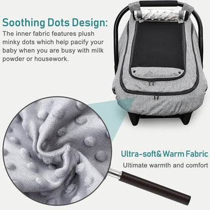 Waterproof Baby Car Seat Cover，YVMVDV Patented Cold Weather Carseat Cover for Babies,Infant Car Seat Cover Canopy for Boy Girls,Windproof Car Seat Canopy for Boys & Girls, Keeps Babies Warm - color: Thick-Gray