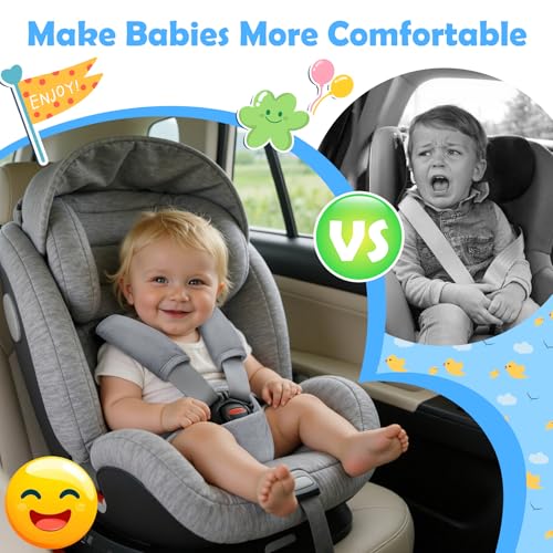 3 Pcs Car Seat Stroller Straps Pads for Baby, Newborn Soft Shoulder Strap and Crotch Covers, Universal Shoulder Straps Pads for Car Seat, Pushchair, High Chair (Grey) - color: Grey