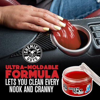 Chemical Guys Sticky Icky Car Cleaning Gel, Sweet Strawberry, Interior Car Cleaner, Reusable Automotive Crevice & Interior Dust Cleaner for Air Ventss, Cup Holders & Keyboards, 0.88 Ounce (Pack of 4) - size: 3.5 Ounce (Pack of 4), style: Strawberry